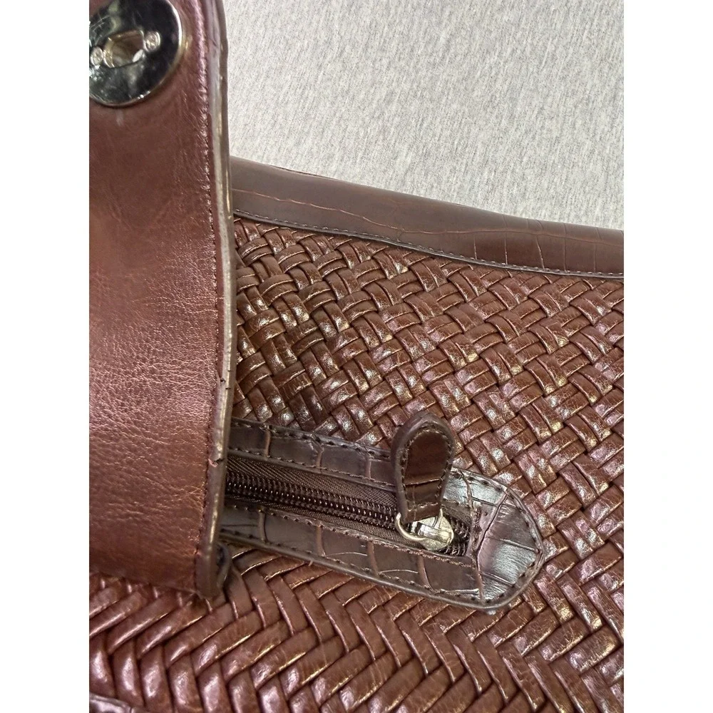 COLDWATER CREEK Brown Faux Leather Shoulder Bag, Woven/Textured Look!